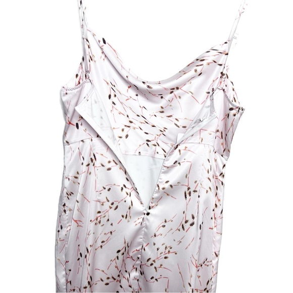 NWT Tsher Satin Midi Dress Floral Print Pink‎ Spaghetti Straps Cowl Neck Slit - Picture 10 of 16